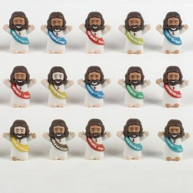 Imagem de 15 peças de mini figuras de Natal de Jesus, Jesus te amo, pequeno boneco de Jesu de borracha, pequeno boneco de Jesu para esconder e procurar presentes de festa religiosa, lembrancinhas de escola