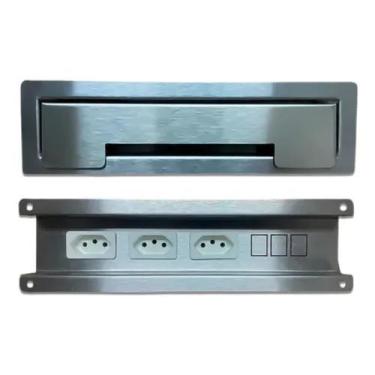 Imagem de Caixa de Tomada Retrátil Embutir 3 Tomadas 10A em Aço Inox Cozinha e E