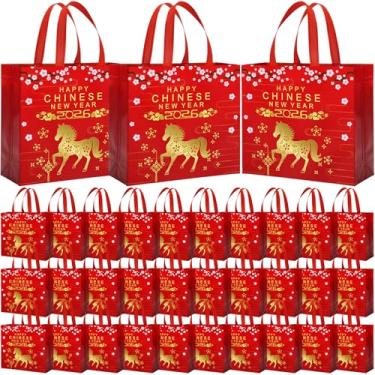Imagem de Abbylike Pacote com 30 sacos reutilizáveis para presente de Ano Novo Chinês a granel Grande Ano da Cobra com alça Lunar Tote não tecido para lembrancinhas de festa, 20 x 29 x 11 cm