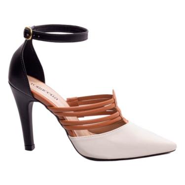 Imagem de Sapato Scarpin Scarpan Salto Alto Bico Fino Feminino Preto Branco Torricella Cor:Branco;Tamanho:35