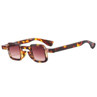 Imagem de Óculos de Sol Pequenos e Modernos Femininos com Lentes Transparentes Degradê e Proteção UV400, Estilo Retrô Masculino, Duas Cores (Estampa de Leopardo Degradê Chá)