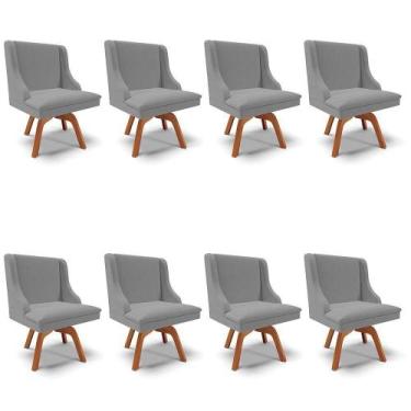 Imagem de Kit 08 Cadeiras Linho Grosso Grafite Giratória De Madeira - DROSSI