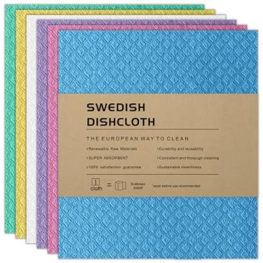 Imagem de RHVQ Panos de prato suecos pacote com 6, panos de prato reutilizáveis super absorventes e de secagem rápida, panos de esponja de cozinha biodegradáveis para pratos, bancadas, vidro e carro