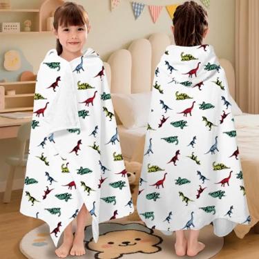 Imagem de VOOVA & MOVAS Toalha de banho com capuz para crianças (3-8 anos) – Toalha de banho absorvente macia 100% algodão (76.2 cm x 127.0 cm) – Perfeito para piscina, praia, banho, dinossauros