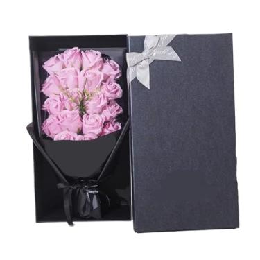 Imagem de Caixa de presente de buquê de flores de rosas artificiais – para namorada, mãe, Natal, Dia dos Namorados, aniversário, casamento (rosa)