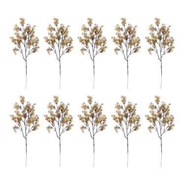 Imagem de Asixxsix 10 Peças de Buquês de Flores Artificiais, buquê Falso de Gypsophila, Arranjos Florais de Seda Falsa, Arranjo de Flores Falsas, Flores Falsas para Casamento, Noiva, Mesa Central (Ouro)