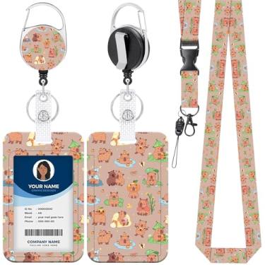 Imagem de Cordão de desenho animado fofo para crachás de identificação com carretel retrátil resistente e mosquetão, suporte de etiqueta de nome ajustável para professores, enfermeiros, estudantes e