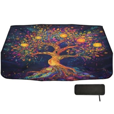 Imagem de Toldo de carro dobrável com árvore de arco-íris artística para para-brisa cobertura completa para janela de carro guarda-chuva de 147 x 75 cm para carro