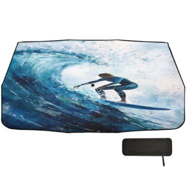 Imagem de Cool Surfer Onda Azul Carro Para-brisa Protetor Solar Bloqueio UV Guarda-Sol Carro Para-brisa Guarda-Chuva, Escudo Solar para Carro