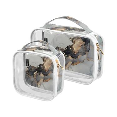 Imagem de GAIGEO Saco de tolietria de plástico transparente de Natal Papai Noel em azul, bolsa de higiene pessoal para carro, bolsa de higiene de viagem para mulheres, pacote com 2, Textura natural de mármore