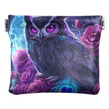 Imagem de Carteira feminina personalizada para moedas e bolsas de couro bonito vaca highland monocromática aperto cartão bolsa de troca, Arte digital épica violeta com estampa de coruja, one size, Minimalista