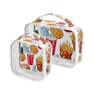 Imagem de GAIGEO Conjunto de bolsas cosméticas transparentes de conchas e estrelas do mar em azul e cinza, bolsa cosmética transparente, acessórios de viagem, pacote com 2, Comida, lanches e bebidas-2, one size