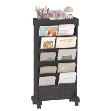 Imagem de yeavs Estante móvel de 6 andares, estante com rodinhas para livros, carrinho organizador de pastas de arquivos móveis com rodas para casa, estudo, escritório, sala de aula, preto