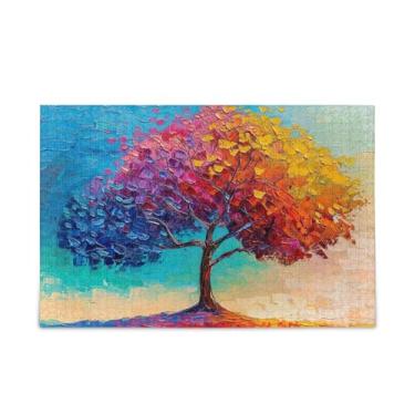 Imagem de Quebra-cabeça adulto de 1000 peças de árvore pintada a óleo, cores brilhantes, composto de papel e madeira para homens com bolsa de armazenamento