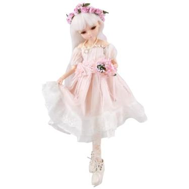 Imagem de Proudoll 1/4 BJD Princess Doll - 45cm White Straight Hair with Fringe, Floral Crown & Wedding Gown for BJD Collectors