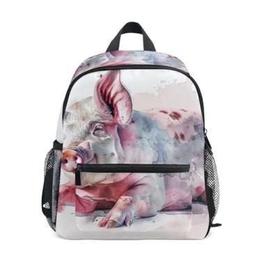 Imagem de GAIGEO Watercolor Painting Pig Baby Backpack with Whistle, Adjustable Chest Strap, Backpack for Toddler Girls Lightweight & Compact for Ages 3-8
