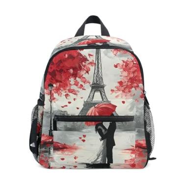 Imagem de GAIGEO Romantic Paris Eiffel Valentines Baby Backpack Baby Boy Backpack with Front Pocket, Safety Whistle for Ages 3-8