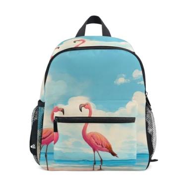 Imagem de GAIGEO Flamingos Beach Watercolor Kids' Backpack Boys Kindergarten Backpack with Front Pocket, Safety Whistle for Ages 3-8