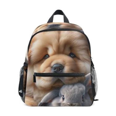 Imagem de GAIGEO Chow Chow Dog Cute Rabbit Toddler Backpack with Whistle, 2 Bottle Pockets, Lightweight, Girls Backpack Elementary School 10x4x12 In, for Ages 3-8