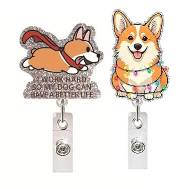 Imagem de Pacote com 2 carretéis de crachá de enfermeira, suporte de identificação retrátil para cachorro engraçado e totalmente de metal, clipe de jacaré de acrílico fofo para crachá de identificação, suporte