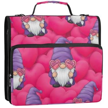 Imagem de 3 fichários para fichários de 3,5 cm anel D fofo desenho animado gnomo roxo organizador de fichário escolar bolsa de fichário com alça fofa portfólio comporta 500 folhas, 34,5 x 31,5 x 8,9 cm