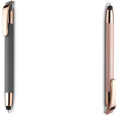 Imagem de Caneta esferográfica em metal Emborrachada com ponta touch escrita em azul. Design moderno e Anotações (Cinza e Rosa 2)