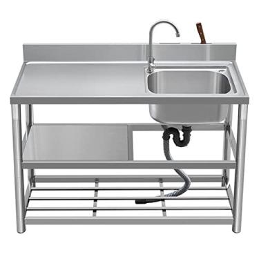 Imagem de JANEI Lava-louça de uso geral de pé, lava-louça de cozinha de restaurante comercial, tigela individual de aço inoxidável de pé, com bancada de trabalho e prateleiras de armazenamento (tamanho: 110 cm