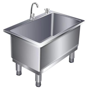 Imagem de Pia de esfregão comercial com pia profunda, bacia de serviço de esfregão de aço inoxidável, pia independente interna/externa, balde de esfregão utilitário, pia de chão, para cozinha/restaurante