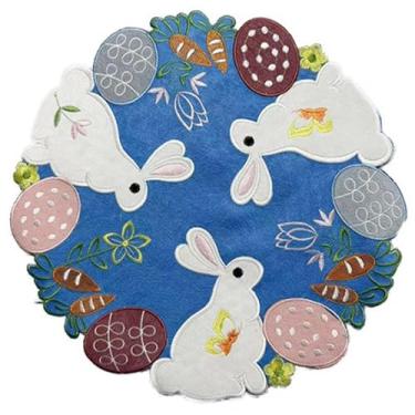 Imagem de 3 peças de jogo americano de mesa de coelho da Páscoa em forma redonda com tapete de mesa resistente ao calor de coelho lavável