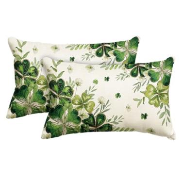 Imagem de AVOIN colorlife Capa de almofada de trevo Phnom Penh do Dia de São Patrício, 30,5 x 50,8 cm trevo branco floral fronha decoração para sofá conjunto de 2