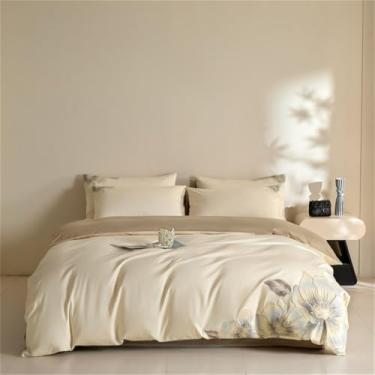 Imagem de Jogo de cama de algodão com bordado de flores, capa de edredom para solteiro, casal, queen e king, cor 3, tamanho king (220x240cm), 4 peças.