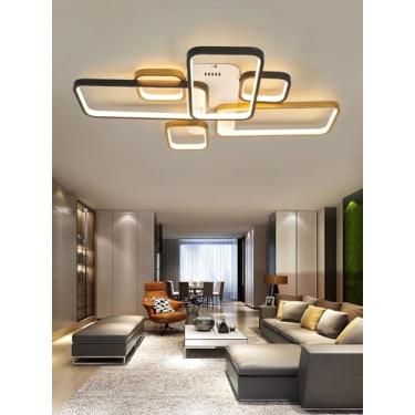 Imagem de Luminária de teto LED moderna para sala de estar, design quadrado dourado, com intensidade regulável, ideal para quarto, cozinha e sala de jantar (82 cm).