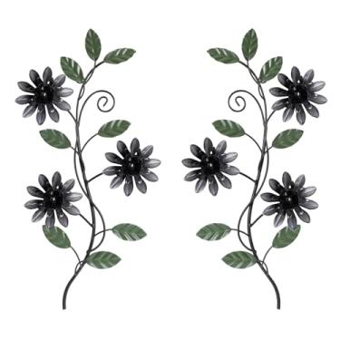 Imagem de KHJCXS Conjunto de duas artes de parede de metal modernas minimalistas flores de metal decoração interna arte de parede horizontal arte de ferro, para porta, quarto, sala de estar, cozinha, decoração