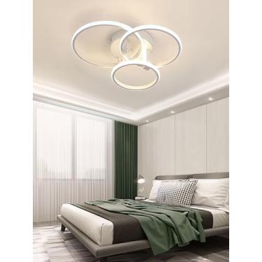 Imagem de Luminária de teto LED moderna, redonda, com intensidade regulável e controle remoto, em acrílico, com design econômico para iluminação de sala de jantar, quarto e cozinha (branca, 3 anéis).