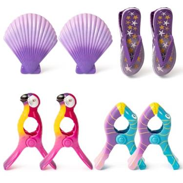 Imagem de GudaAphrmix Clipes de toalha de praia de viagem – 8P tamanho jumbo chinelos de dedo de peixe do mar conchas clipes de papagaio para cadeira de praia espreguiçadeiras de piscina cobertor cruzeiro pátio