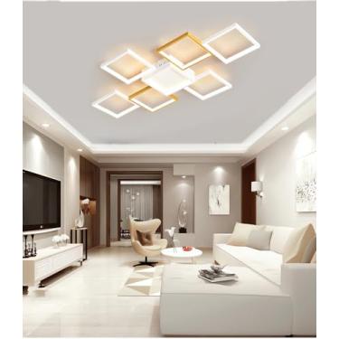 Imagem de Luminária de teto LED regulável para sala de estar, luminária de teto LED moderna para quarto com controle remoto, luminárias de teto quadradas douradas para sala de jantar, iluminação para