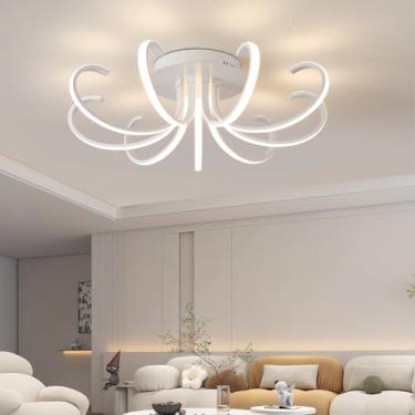 Imagem de Luminária de teto LED 72W dimerizável para sala de estar com controle remoto, design moderno e minimalista, ideal para quarto, cozinha, com base em metal e acrílico. Luminária semi-embutida