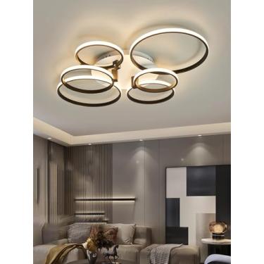 Imagem de Luminária de teto circular de LED regulável, moderna, preta, para interiores, em metal e acrílico, 3000k-6000k, com controle remoto, para quarto, cozinha e sala de jantar (6 lâmpadas).