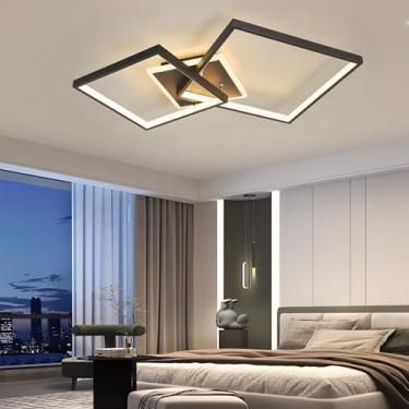 Imagem de Luminária de teto LED moderna, quadrada e regulável, em acrílico, com controle remoto, ideal para sala de estar, quarto, cozinha, hall de entrada, sala de jantar e estilo casa de campo (pret