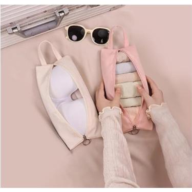Imagem de Conjunto organizador de roupas íntimas de viagem, cubos de embalagem com zíper para meias e artigos de higiene pessoal, bolsas leves de armazenamento para mala (rosa e off-white)