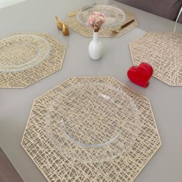 Imagem de Kit 8 Lugar Jogo Americano Octagonal Sousplat Mesa Posta Descanso de Prato(Dourado)