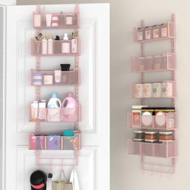 Imagem de VyGrow Organizador sobre a porta, organizador de porta de metal pendurado com 5 cestas ajustáveis e gancho para casaco, armazenamento atrás da porta para quarto, armário, banheiro, despensa, armário