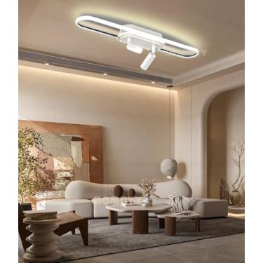 Imagem de Luminária pendente moderna com intensidade ajustável (altura regulável), holofotes LED e controle remoto para iluminação de teto em cozinhas, salas de jantar e salas de estar (branca, 80 cm