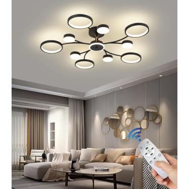 Imagem de Luminárias de LED modernas para sala de estar, luminárias de teto de LED pretas, luminárias de quarto de 110 W com controle remoto, luminárias de teto redondas dimerizáveis, 3000-6000 K adeq