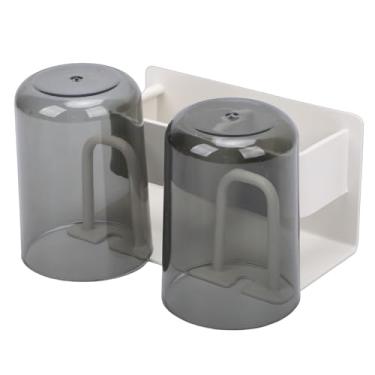 Imagem de ZJchao Suporte de Escova de Dentes de 2 Copos, Organizador de Banheiro Sem Broca Montado na Parede Com Pente de Pasta de Dente, Espaço de Armazenamento para Itens Essenciais do Banheiro (WHITE)