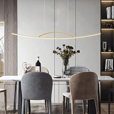 Imagem de Luminária pendente LED para mesa de jantar, altura ajustável, moderna, com controle remoto e regulagem de intensidade, ideal para cozinha e bar (dourada, 100 cm).