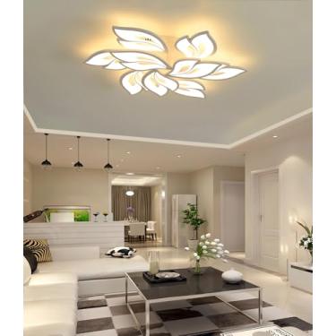 Imagem de Luminária de teto LED moderna com controle remoto e intensidade ajustável, ideal para sala de estar, quarto e sala de jantar. Design criativo em formato de pétala para decoração de interiore