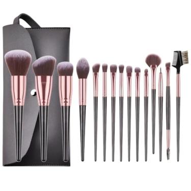 Imagem de Conjunto de pincéis profissionais de maquiagem com 15 peças, base para cílios, sombra, cosméticos, conjunto de pincéis de maquiagem, Natal, Halloween, presentes de Ação de Graças (preto dourado)