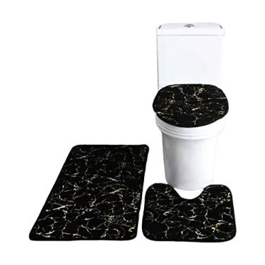 Imagem de 3PCS Conjunto de Tapete Banheiro Antiaderente Macio Absorvente Água Capa do Vasco Sanitário em Forma U Chão Poliéster Espesso para Quarto Sala Estar