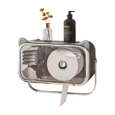 Imagem de Caixa de Papel Parede com Porta-Toalha e Prateleira Superior Dispenser Toalha Transparente Suporte Extração Armazenamento para Banheiro Montada na ABS
